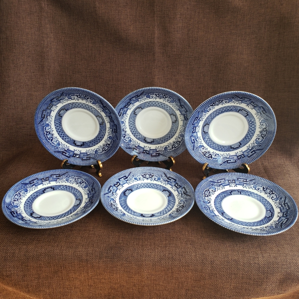 6 Churchill Ironstone  Blue Wiĺlow  Saucers